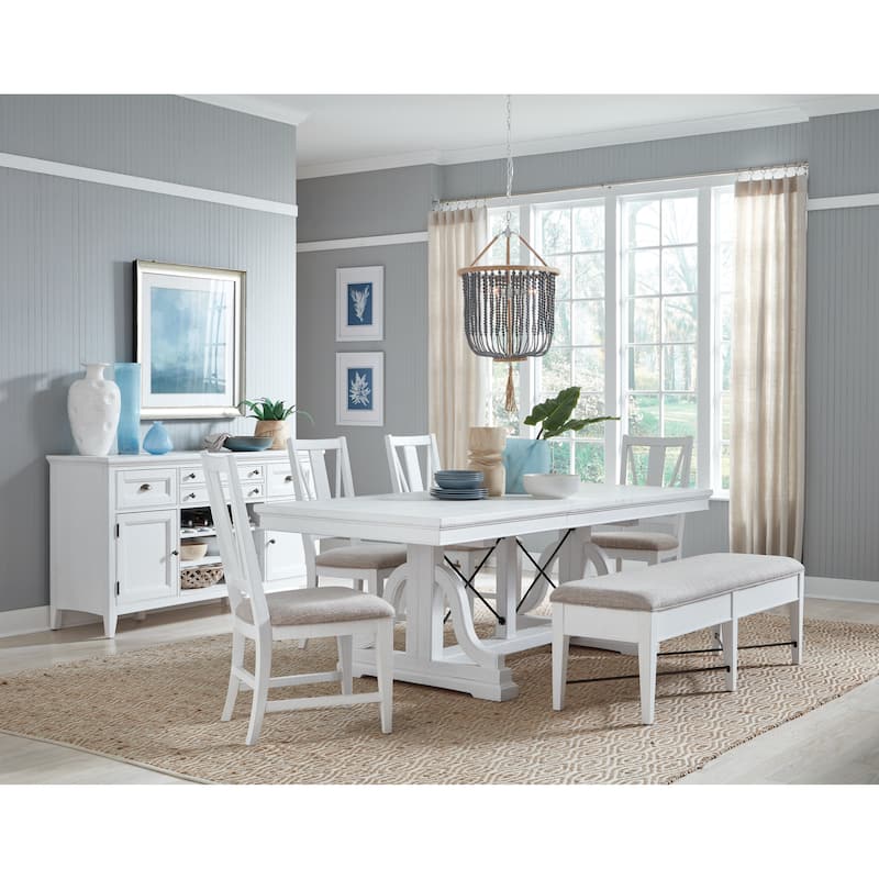 Magnussen Home Heron Cove Chalk White And Dovetail Grey Extendable Trestle Dining Table - 38''W x 72''D x 30''H