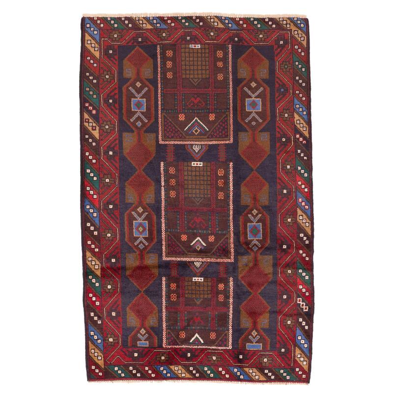 ECARPETGALLERY Hand-knotted Teimani Dark Navy, Red Wool Rug - 3'9 x 6'1