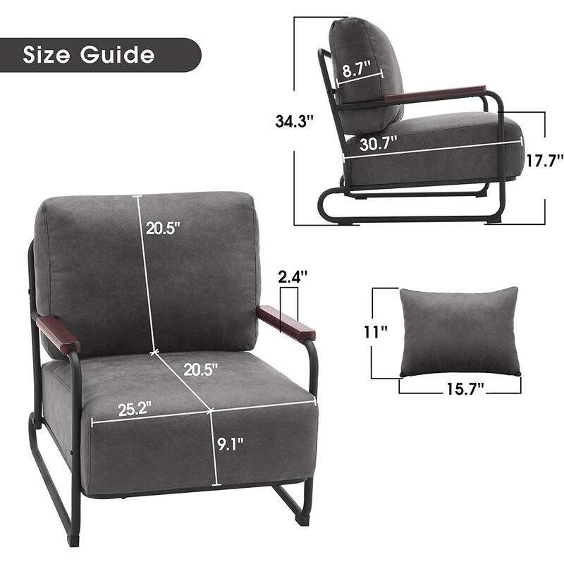 MCombo Modern Accent Armchair with Steel Legs, Leathaire fabric HQ102