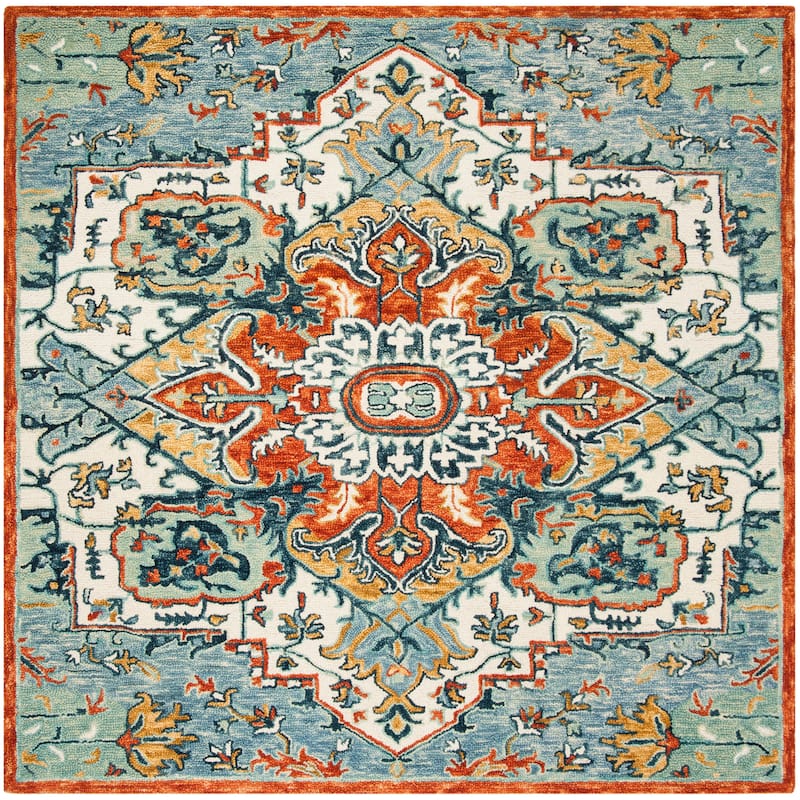 SAFAVIEH Handmade Aspen Alida Boho Medallion Wool Rug - 5' x 5' Square - Blue/Rust
