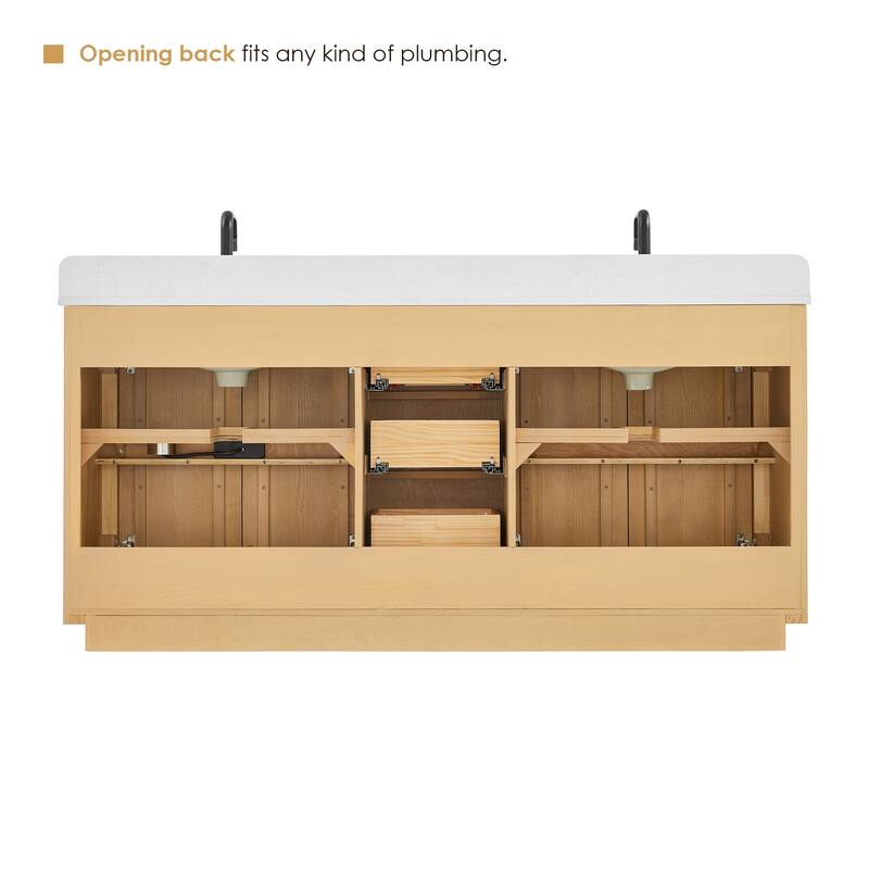 Clayton Bathroom Vanity in Washed Light Brown with Grain White Engineered Stone Countertop without Mirror