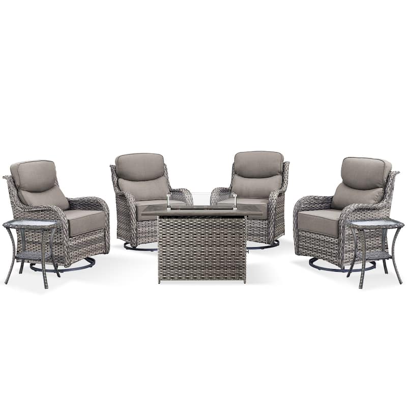Pocassy Outdoor 6 Inch Sofa Swivel Chairs with Fire Pit Table Set