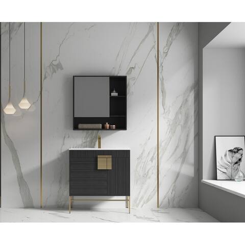 None Bulanka 32" Bathroom Vanity Dawn grey Finish , Golden Brass Hardware