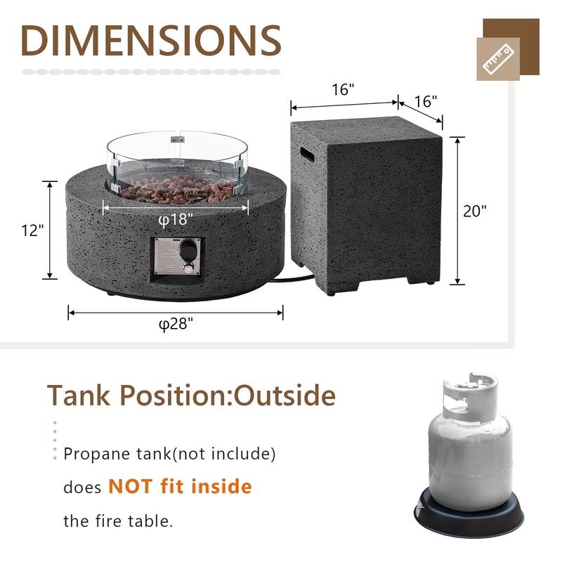 COSIEST 3-Piece Outdoor Round Fire Pit with Tank Cover, Wind Guard
