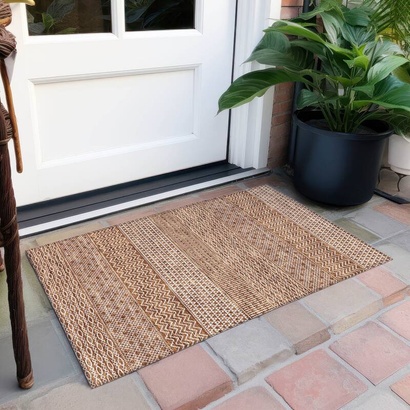 Machine Washable Indoor/ Outdoor Modern Stripes Chantille Rug - Paprika - 1'8" x 2'6"