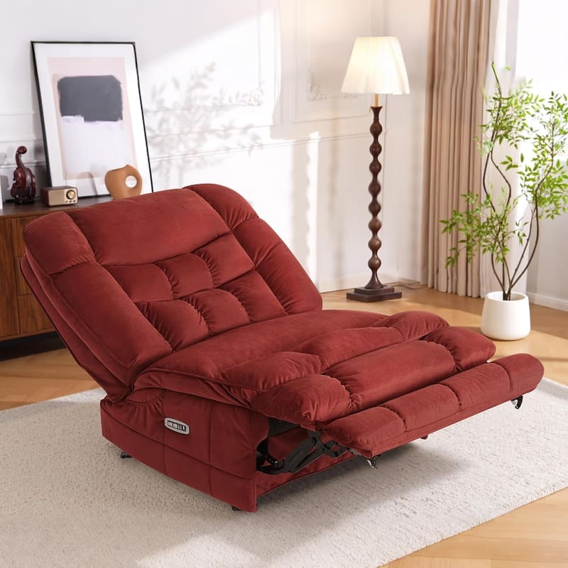 MCombo Oversized Dual Motor Armless Power Rocker Recliner Chair, Zeroarms Recliner Perfect for Living Room Fabric PR607 - Burgundy