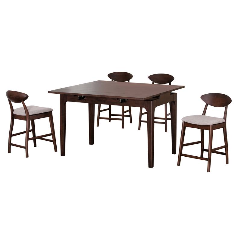 Furniture of America Abigail V Mid-Century Modern 5-Piece Walnut 53-inch 2-Leaf Extendable Counter Height Dining Set