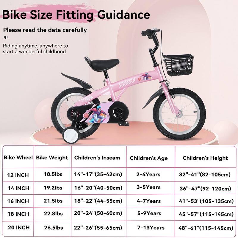 16 inch sporty kids bike with training wheels and stand Adjustable saddle Suitable for boys and girls aged 4-8 years