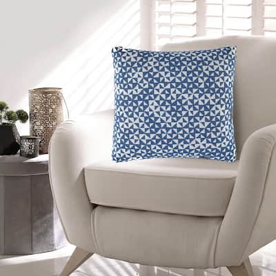 Coel 18 Inch Accent Pillow Set of 4, Indoor Outdoor Woven Geometric, Blue