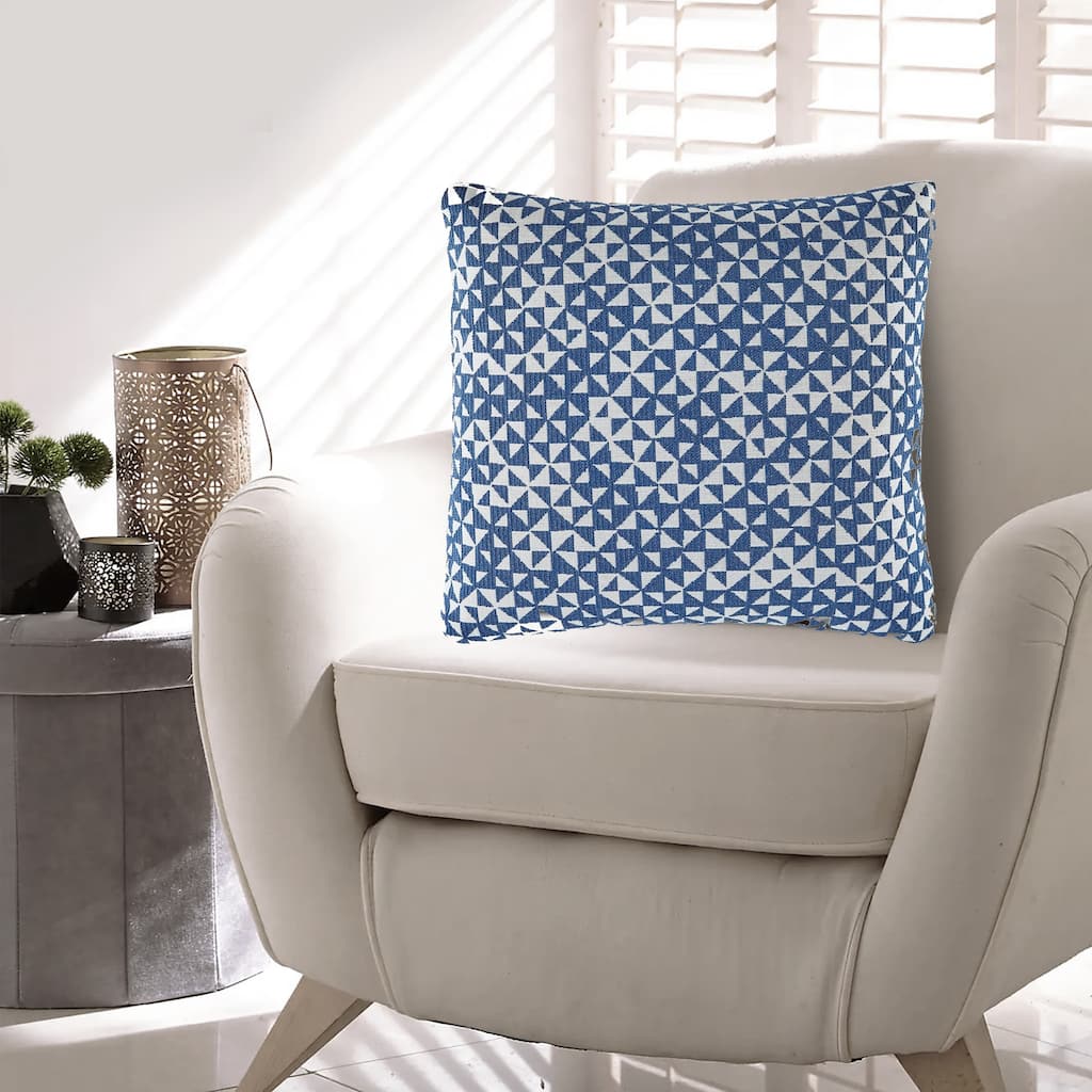 Coel 18 Inch Accent Pillow Set of 4, Indoor Outdoor Woven Geometric, Blue