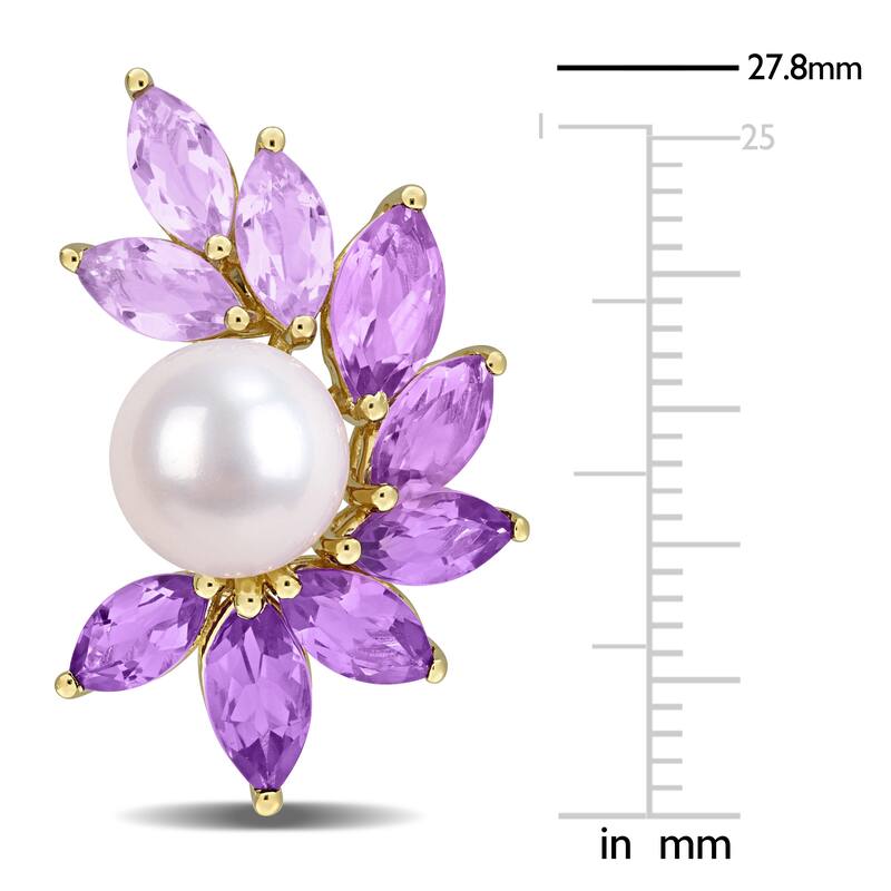 Miadora Cultured Freshwater Pearl and Gemstone Stud Earrings 14k Rose Gold or Yellow Silver