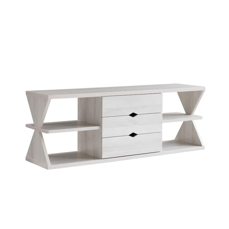 HomeRoots 60" White Wood Enclosed and Open Storage TV Stand - 60.00 in. x 22.00 in. x 15.50 in.