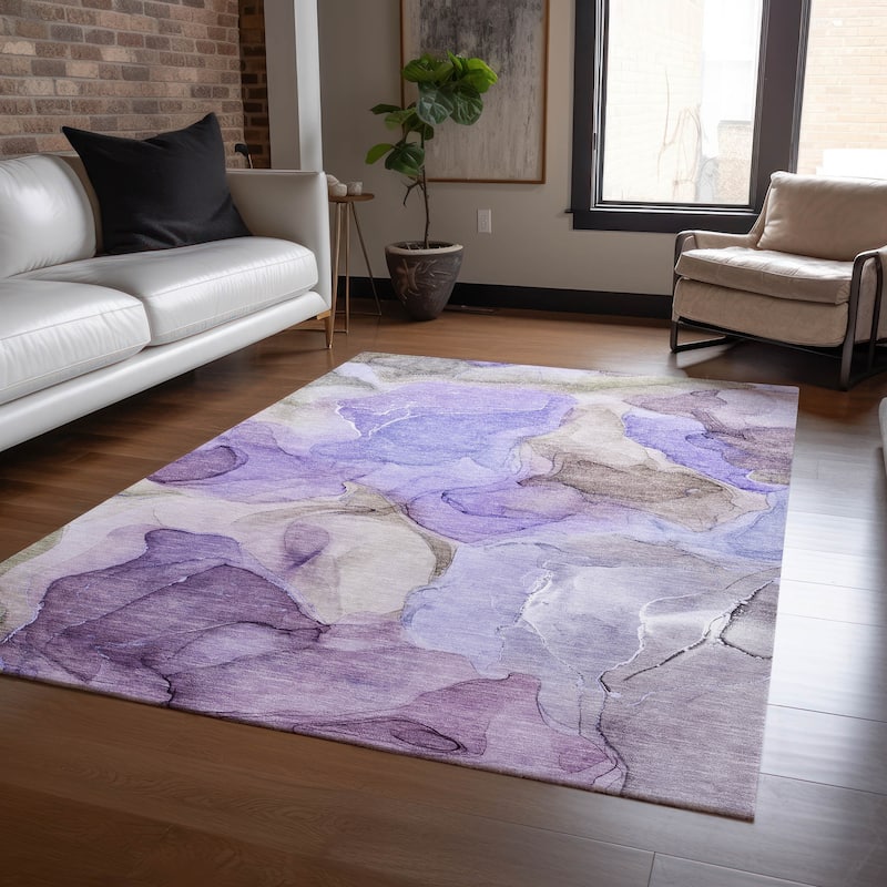 Machine Washable Indoor/ Outdoor Chantille Watercolor Purple Rug