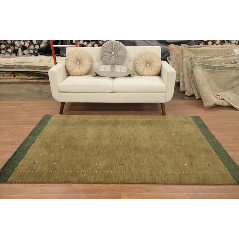 Hand Knotted Oriental 100% Wool Carpet Tribal Animal Pictorial Green Gabbeh Area Rug - 6' 11'' X 4' 7''