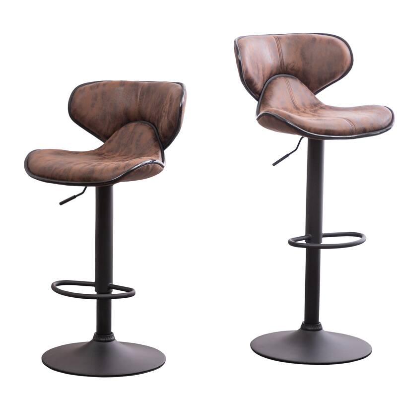 Upholstery Airlift Adjustable Swivel Barstool w/ Chrome Base, Set of 2 - Brown