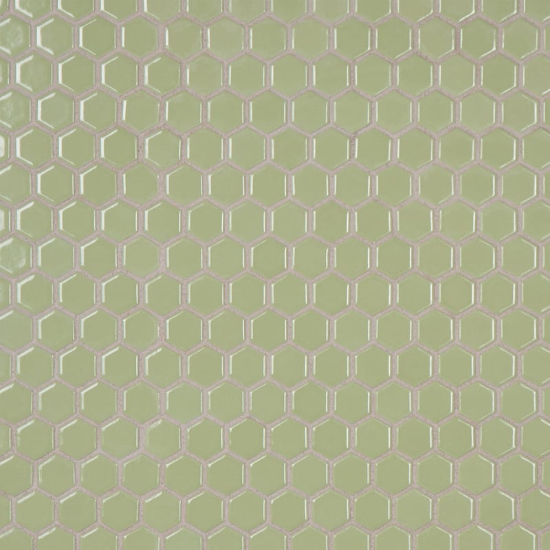 SomerTile Metro Hex 1" Glossy Olive 11.86" x10.25" Porcelain Mosaic Floor and Wall Tile