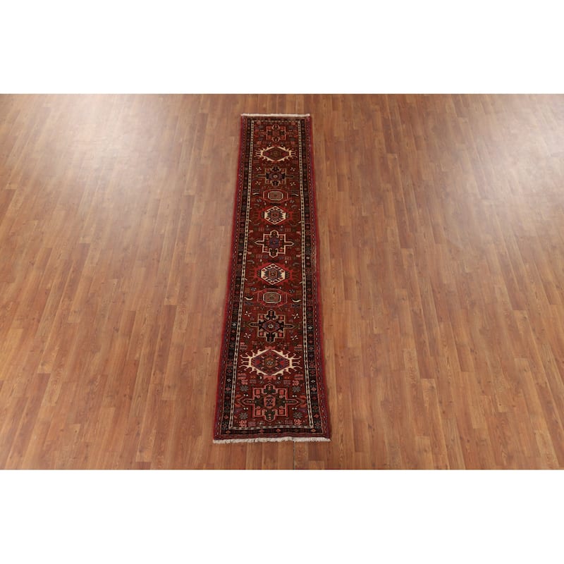 Tribal Geometric Gharajeh Persian Runner Rug Hand-Knotted Wool Carpet - 2'0" x 9'3"