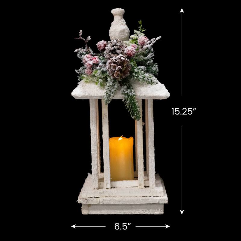 LED Lighted Snow Flocked Candle Lantern Christmas Decoration - 15.25"