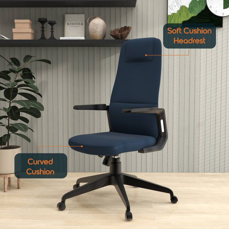 Nexa Ergonomic Leather/Polyester High-Back Office Chair with Padded Headrest, Adjustable Height, Swivel, and Smooth Casters