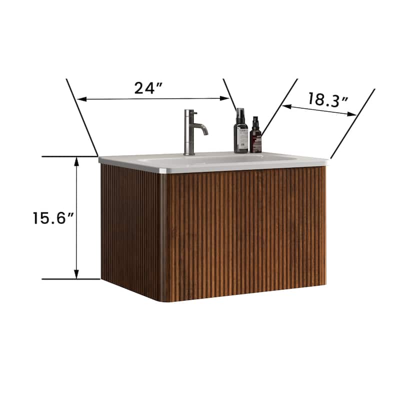 Modern Wall Mounted Striped Bathroom Vanity with Ceramic Sink