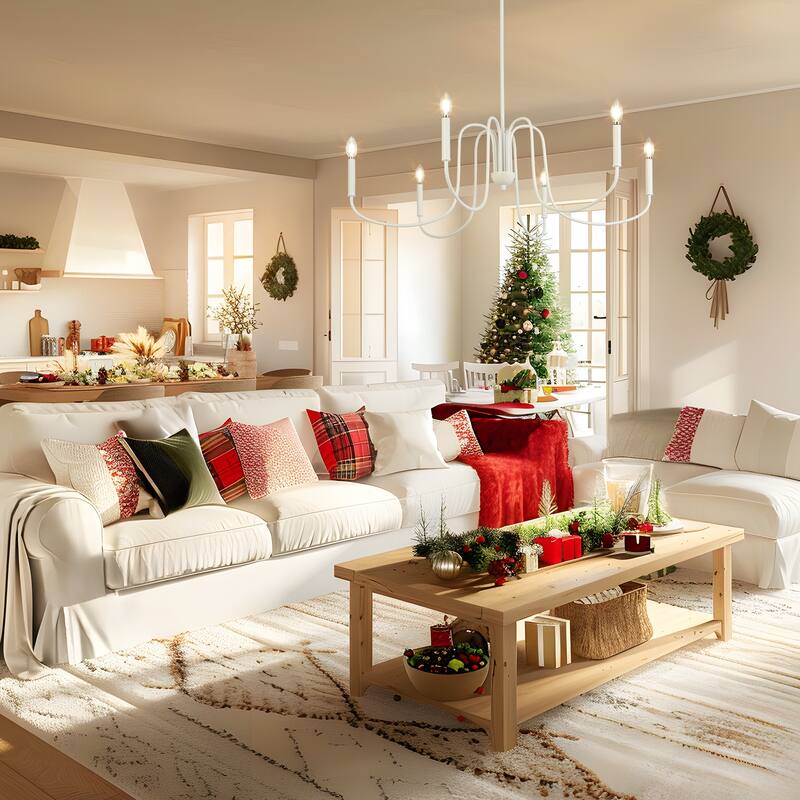 Farmhouse 6-Light White Vintage Chandelier 39.8 IN Classic Light for Dining Living Room - D 39.8" x H 13.5"