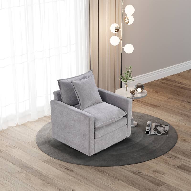 Chenille Fabric Upholstered Reading Armchair Comfy Deep Single Seat Sofa Living Room - Grey