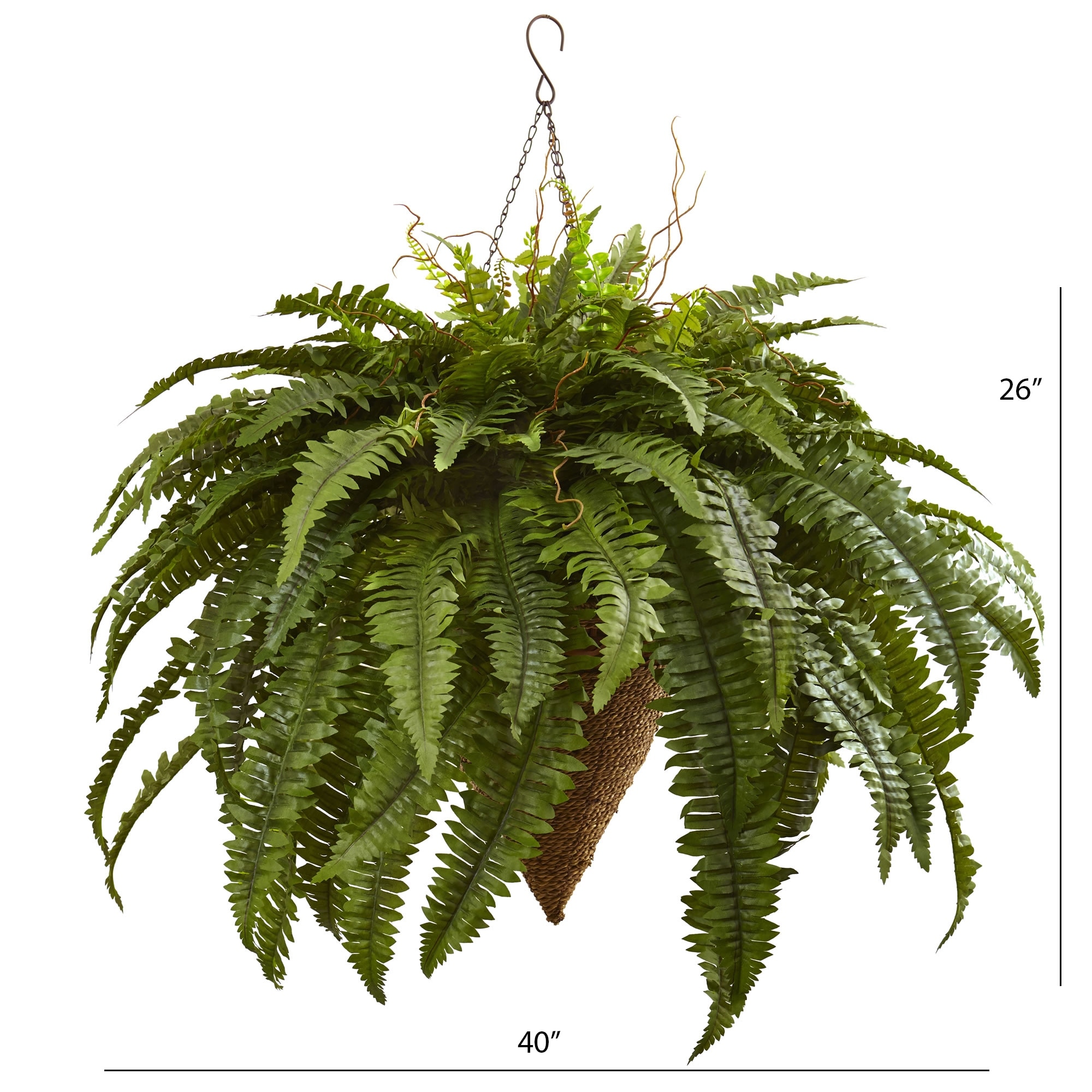Nearly Natural Boston Fern with Decorative Wood Vase Silk Plant Green