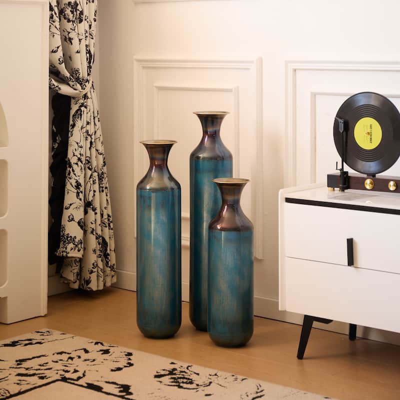 Floor Metal Vase Modern Style Decoration Home Droplet Shaped White Metal Vase 3-Piece Set Gorgeous Home Decoration Glazed Vase