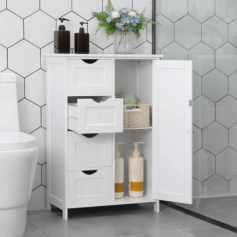 Freestanding Bathroom Storage Cabinet with Adjustable Shelf & Drawer