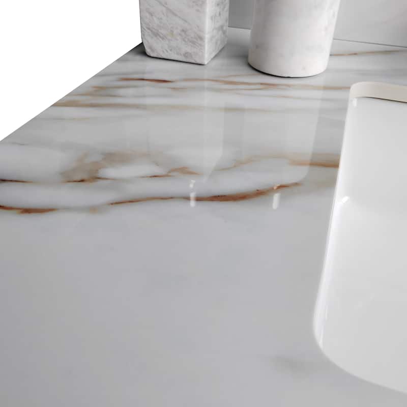 37 Inch Bathroom Marble Vanity Top,Undermount Rectangular Middle Sink,4" Height Backsplash,Pre-Drilled Faucet Hole Vanity Top