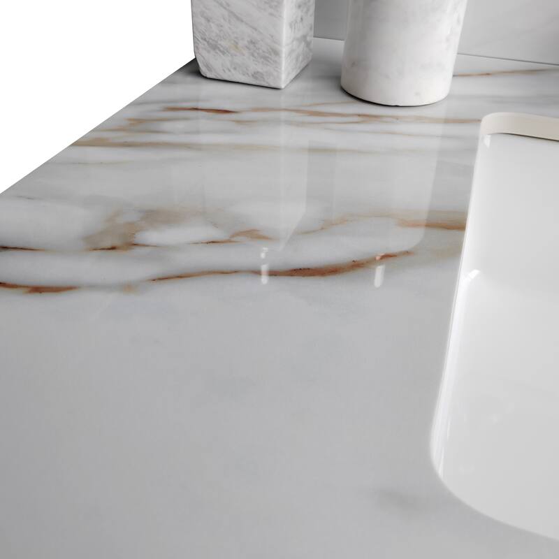43-Inch Carrara White Vanity Top with 4-Inch Backsplash, Rectangular Ceramic Sink, Eco-Friendly