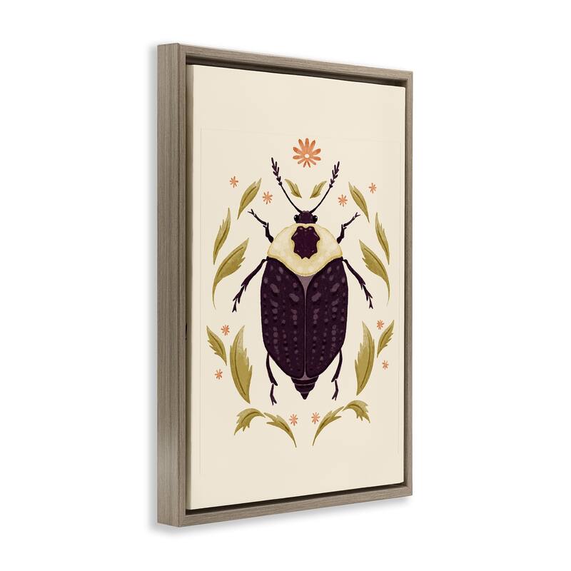 Stupell Black Beetle with Leaves Framed Floater Canvas Wall Art Design By Hannah Moren