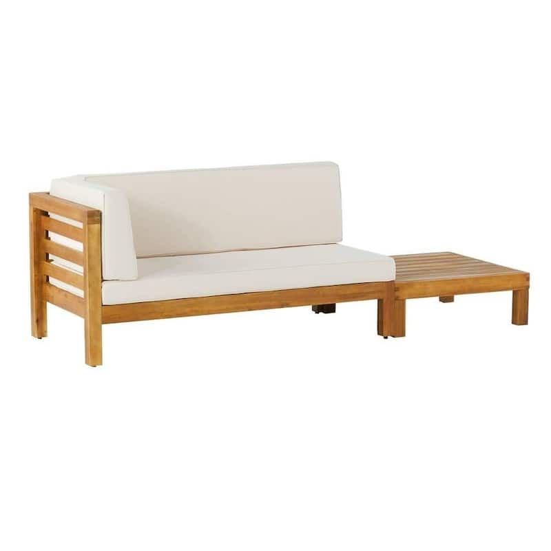 Roomfitters Left Corner Bench with Coffee Table, Outdoor Wooden Patio Sofa with Cushions for Garden or Porch