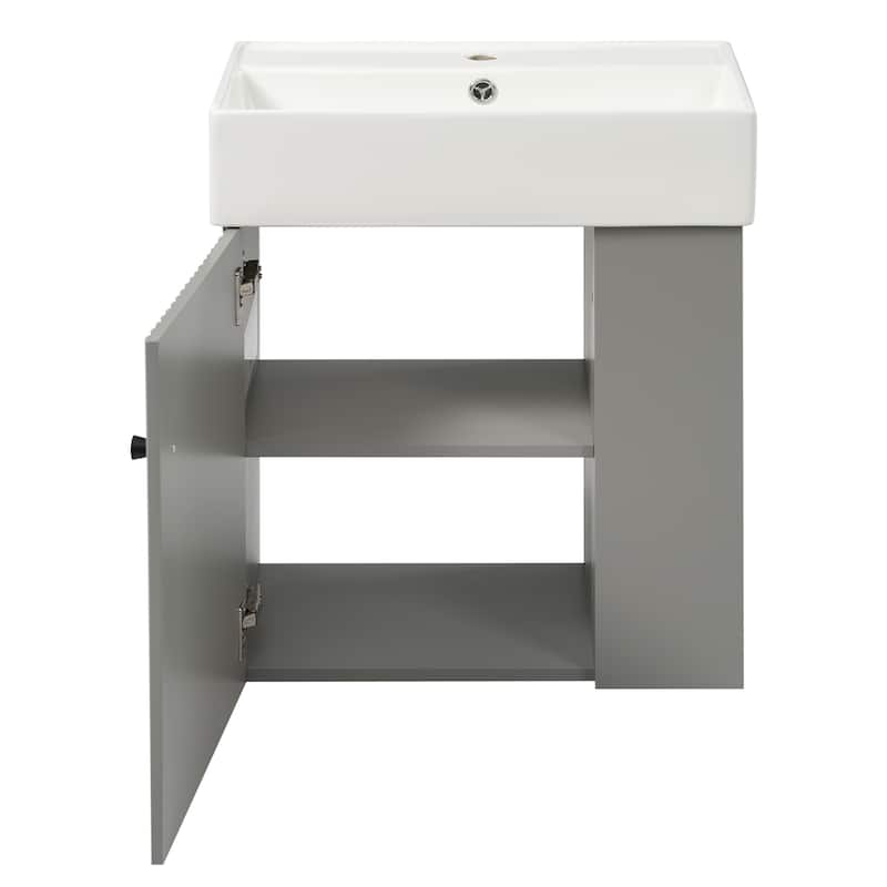 Floating Bathroom Vanity with Sink, Wall Mounted Bathroom Storage Cabinet, Small Bathroom Cabinet with Right Open Shelves