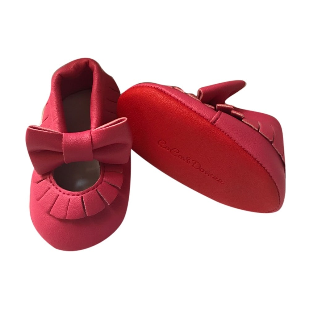 Shop Baby Girls Hot Pink Red Soft Sole Mary Jane Bow Faux Leather