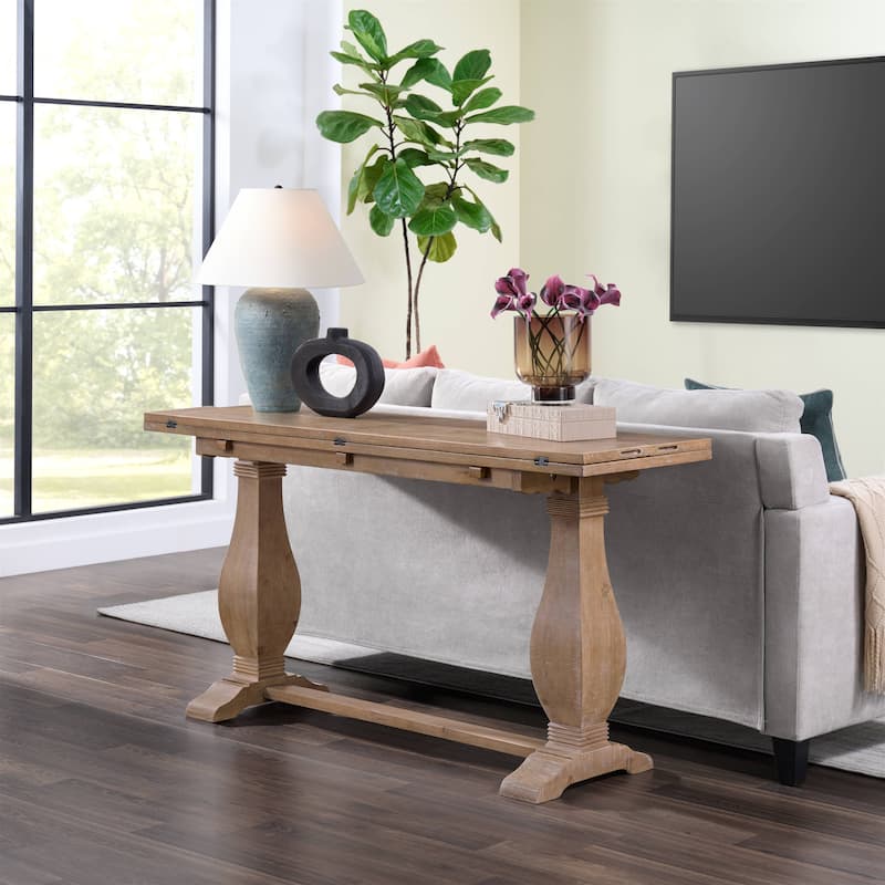 Napa 60" Solid Wood Pedestal Flip-top Sofa Console Table