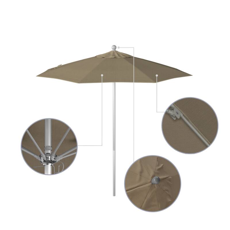 California Umbrella 7.5' Rd. Aluminum Frame, Fiberglass Rib Market Umbrella, Push Open,Anodized Silver Finish, Olefin Fabric