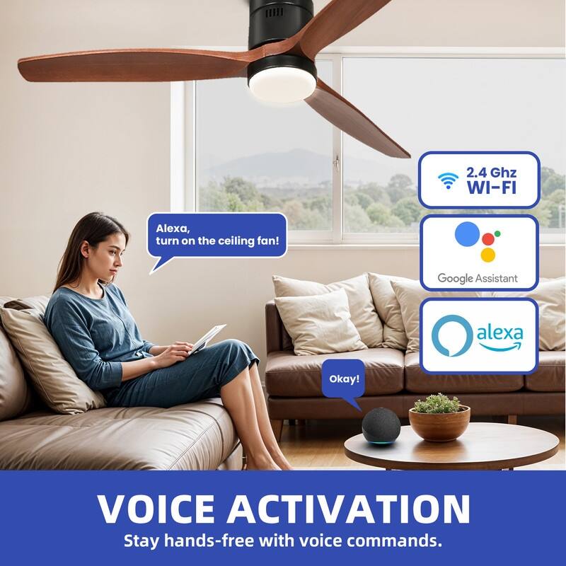 Moasis 52 Inch Flush Mount Ceiling Fan with Light and Remote Control,Low Profile Smart Ceiling Fan