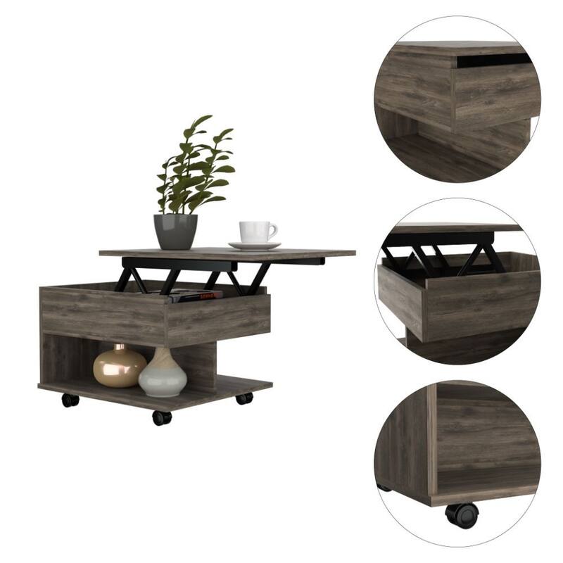 22" Compact Modern Coffee Table with Storage Drawer and Locking Wheels for Living Room or Bedroom - 21.6”L x 19.6”W x 15.3”H
