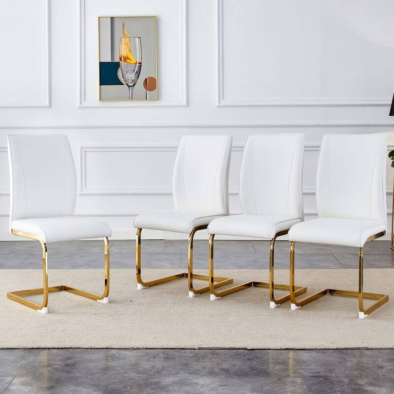 Set of 2 PU Material High Resilience Dining Chair with Arched Metal Gold Leg