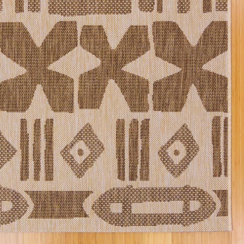 Reyn Spooner Kona Coast Kappa Brown Hawaiian Tribal Flatweave Indoor/ Outdoor Area Rug