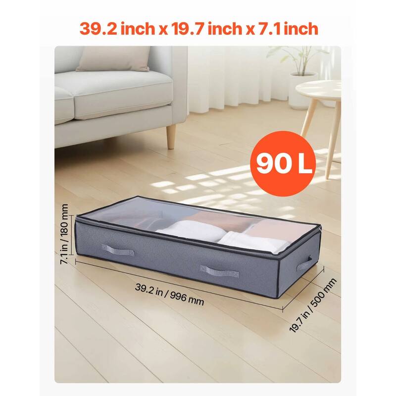 Set of 4 Under Bed Storage Organizer Foldable Clothes and Shoe Storage with Transparent PVC Lid - 39.2 x 19.7 x 7.1 inch