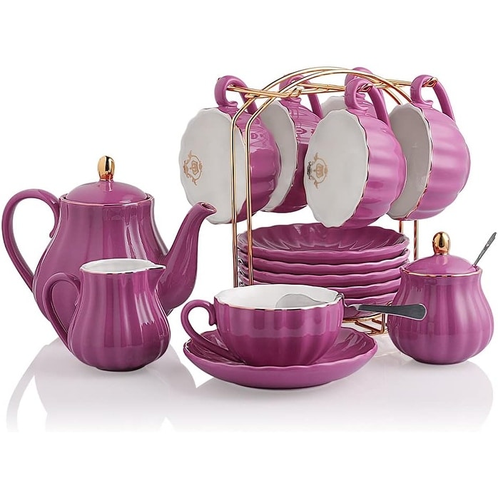 Porcelain Tea Sets British Royal Series, 8 OZ Cups and Saucer Service for 6