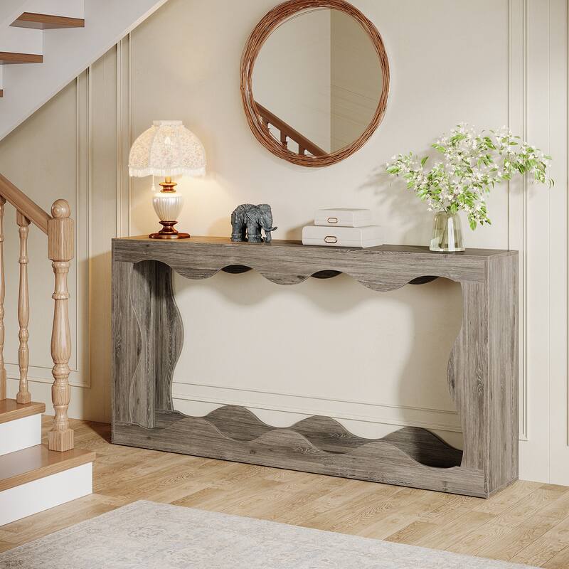63-Inch Wood Console Table, Rectangular Entryway Table for Living Room, Rustic Brown