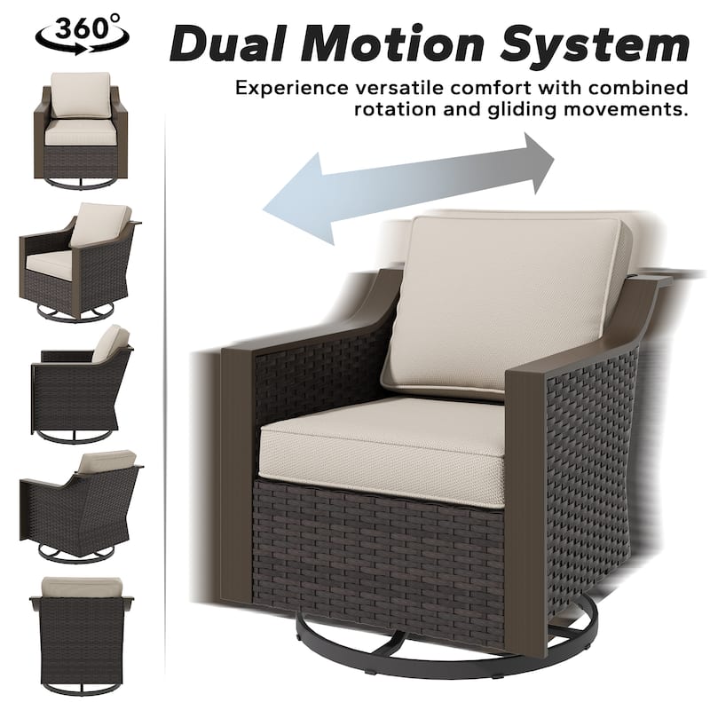 COZYWOR Outdoor Rattan Swivel Rocking Chair With Cushions