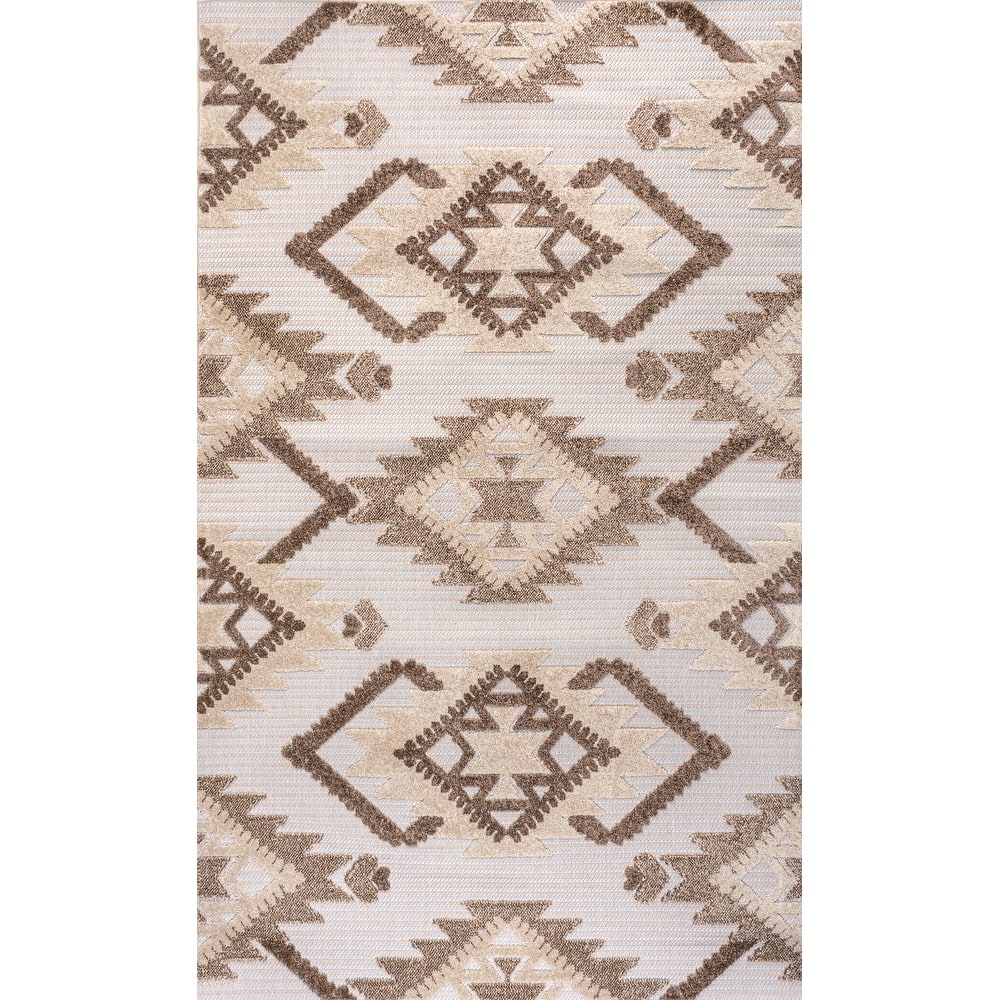 JONATHAN Y Duwun High-Low Pile Neutral Diamond Kilim Indoor/Outdoor Area Rug