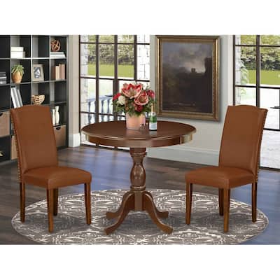 3-Piece Mahogany Finish Solid Wood Top Upholstered Dining Room Set with High Back (Seats-4)