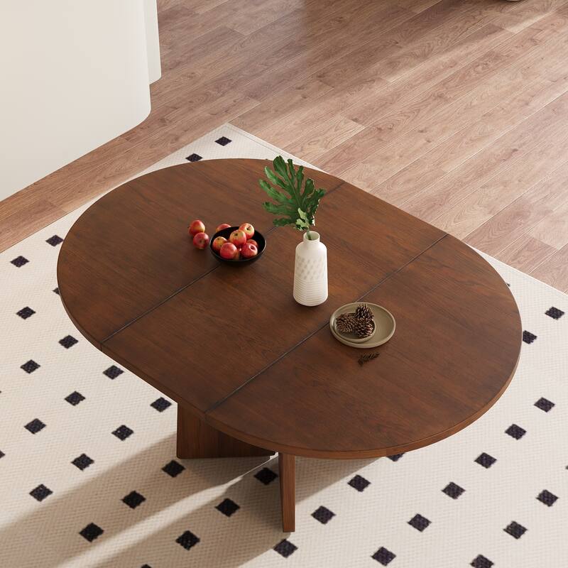 Solid Wood 57.3" Round Dining Table with Extendable Top and Removable Leaf for Gatherings and Family Meals