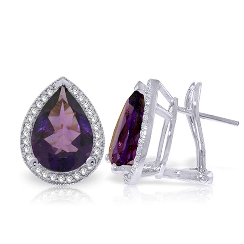 6.82 Carat 14K Solid Gold French Clips Earrings Diamond Amethyst - White