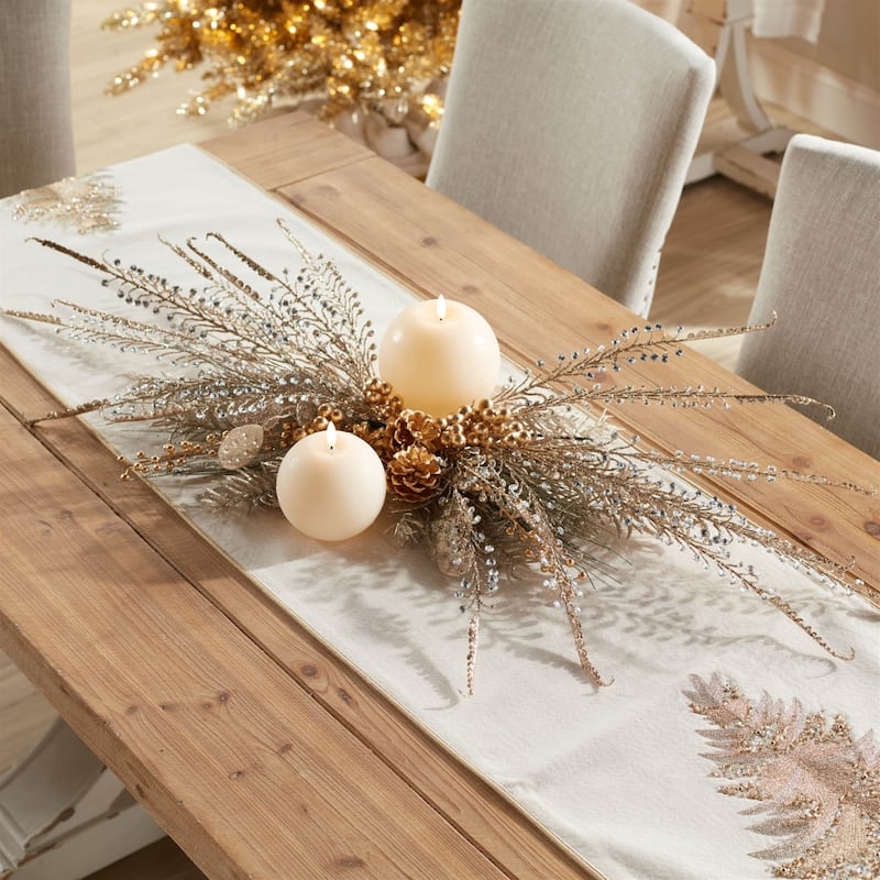 Beaded Glitter Fern Artificial Christmas Spray - 34.5" - Gold - Set of 2